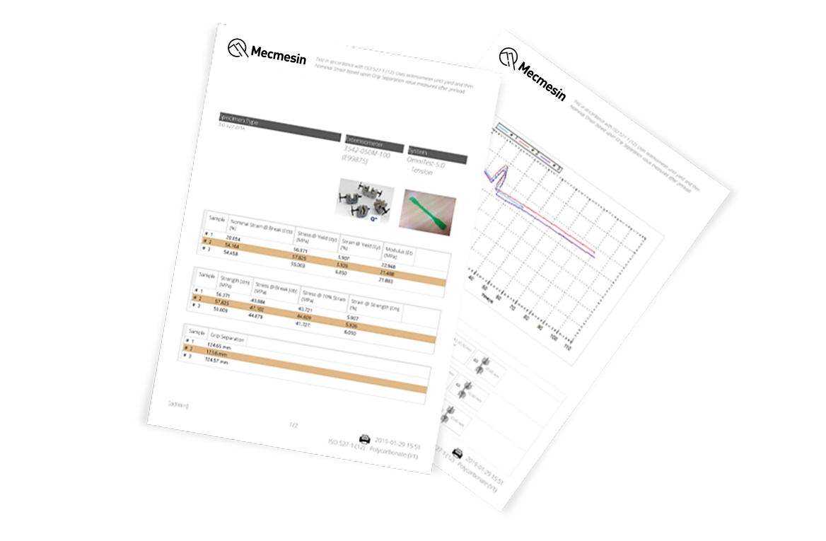 Example PDF reports generated by VectorPro MT materials testing software Example PDF reports generated by VectorPro testing software