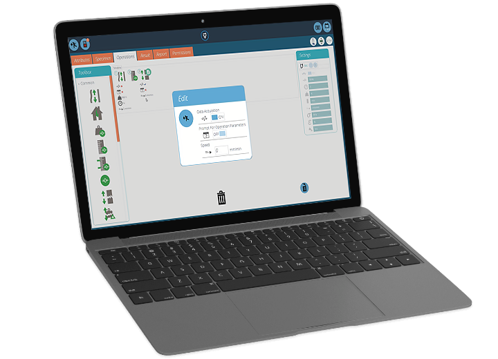 Laptop displaying VectorPro test software test builder