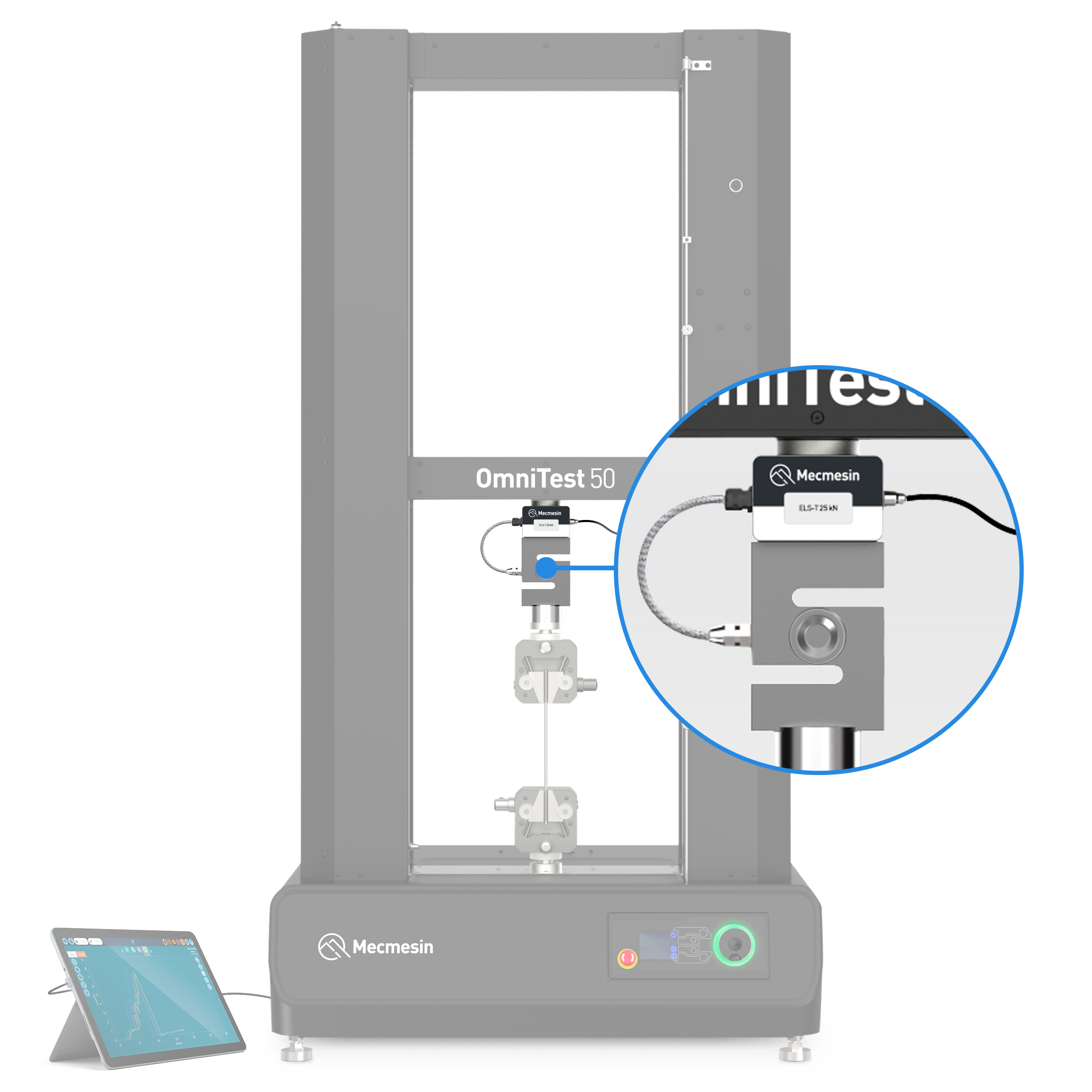OmniTest twin-column 10, 25 and 50 kN materials tester - sensor emphasised