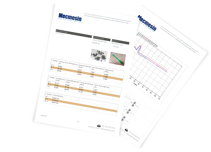 Example PDF reports generated by VectorPro MT materials testing software Example PDF reports generated by VectorPro MT materials testing software