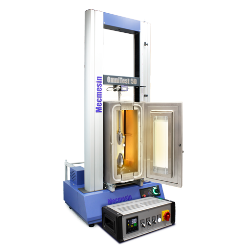 Thermal cabinet environmental chamber fitted to an OmniTest 50 materials tester