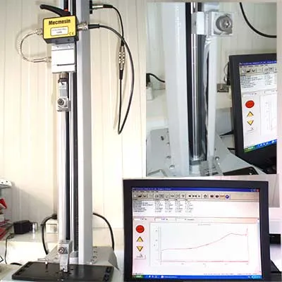 Polythene film tensile strength testing at manufacturer with graphical output on screen