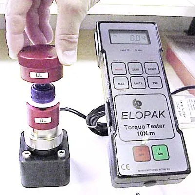 Cap torque tester with mandrels and AFTI display