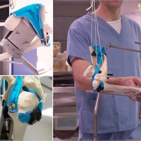 Shoulder joint prosthesis testing fixtures close-up montage