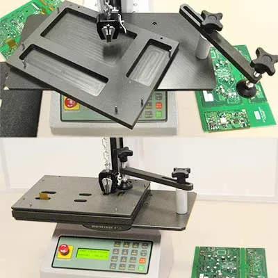PCB circuit retention testing with custom specimen clamping fixtures