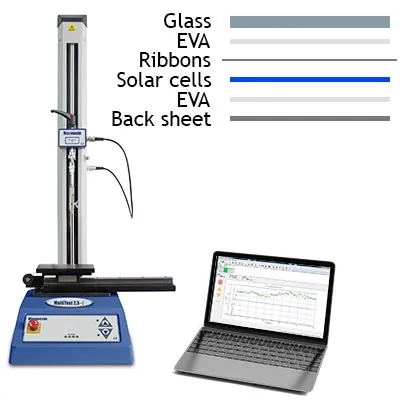 Solar PV panel test system and typical panel construction schematic