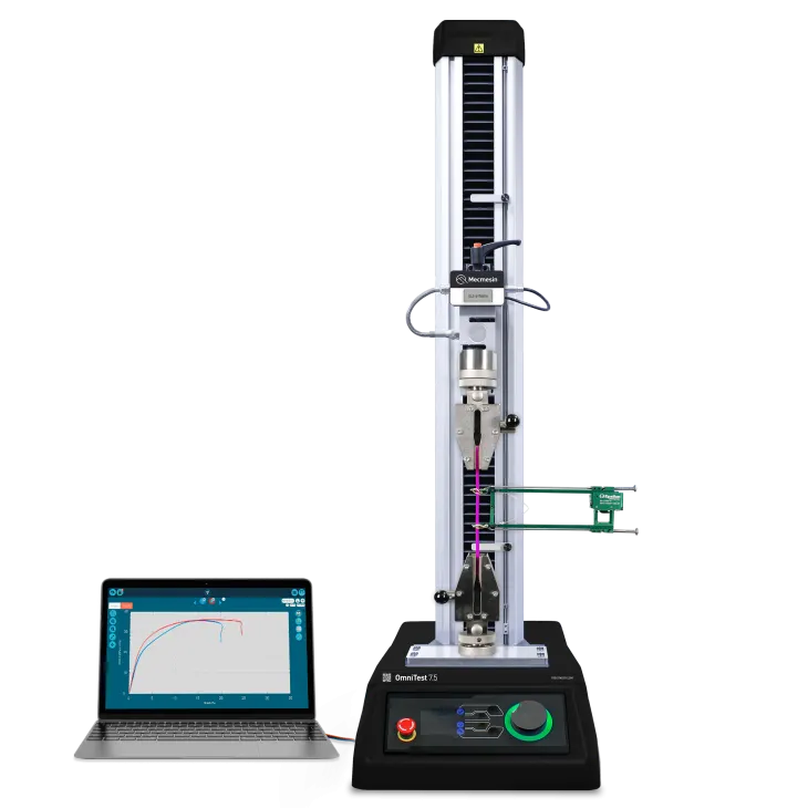 Photo of a single column universal testing machine with PC/software-control